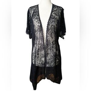 Vintage Jonquil Diane Samandi Lace Robe Jacket  Small Black High Low Hem No Belt